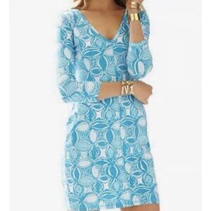Lilly Pulitzer Juliet Dress Womens S Peacock What A Racquet V Neck Pima Cotton
